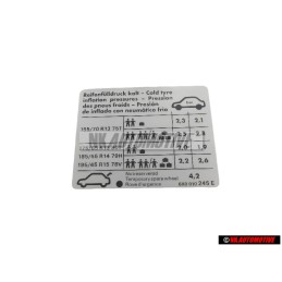 VW Original Kennschild Für Reifendruck - 6X0010245E