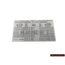 VW Original Kennschild Für Reifendruck - 7L6010443H