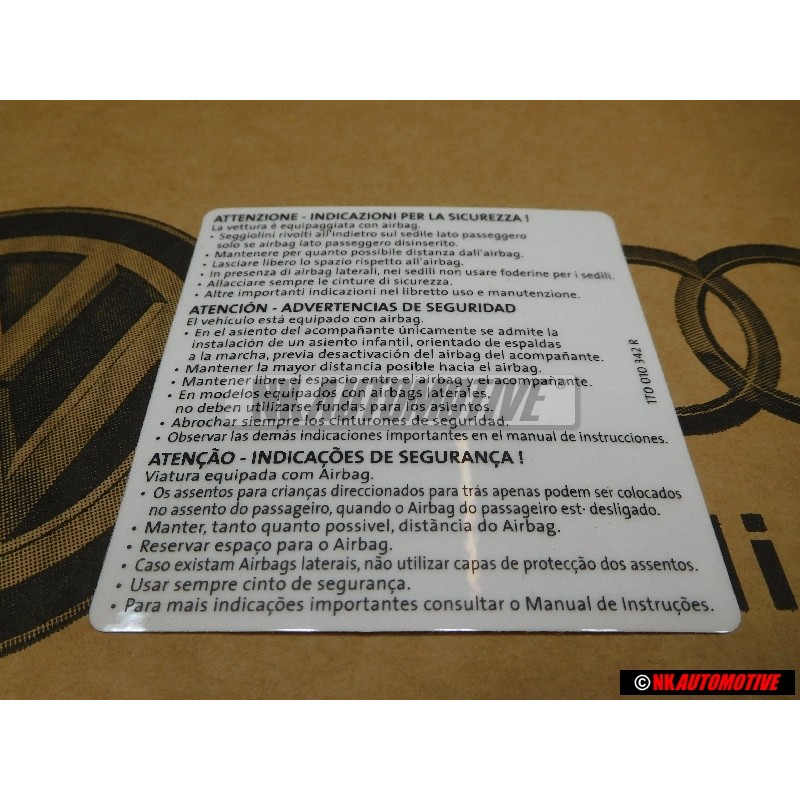 VW Original Kennschild -Achtung- Sicherheitshinweise - 1T0010342R