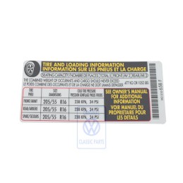 VW Original Kennschild Für Reifendruck - 1K0010658F