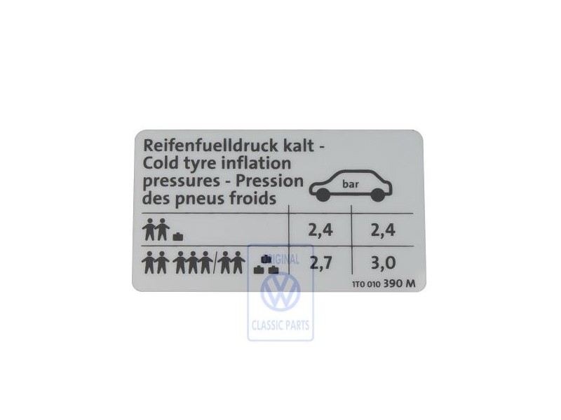 VW Original Kennschild Für Reifendruck - 1T0010390M