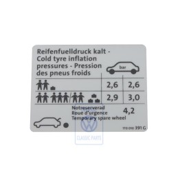 VW Original Kennschild Für Reifendruck - 1T0010391G