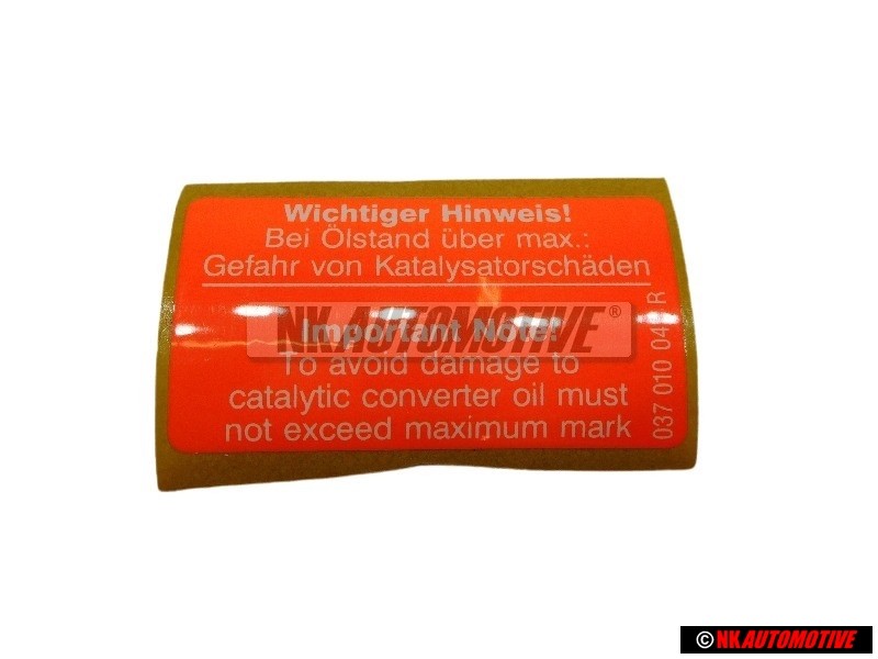 VW Original Kennschild Achtung: Bei Ölstand über max - 077010116A