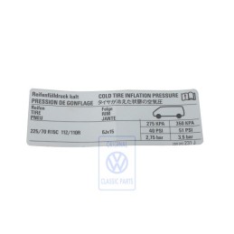VW Original Kennschild Für Reifendruck - 2D0010231J