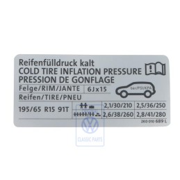 VW Original Kennschild Für Reifendruck - 2K0010689L
